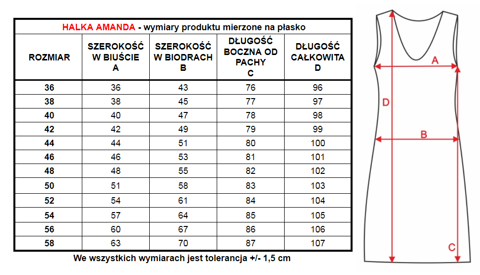 Wymiary produktu halka Amanda